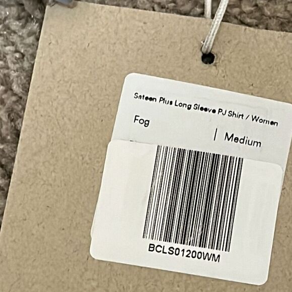 Ettitude Women's M Long Sleeve Sateen Stripe Pajama Top Fog Gray Minimalist New - Picture 10 of 12